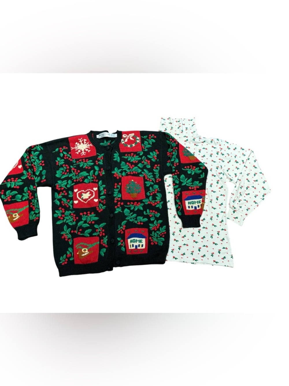 Vintage The Eagles Eye 1991 Black & Red Christmas Cardigan with Turtleneck Large